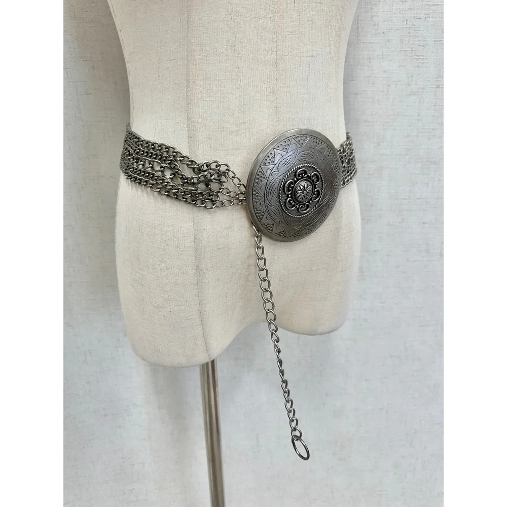 Unbranded Silver Ornate Medallion Multi Strand Chain Belt Womens OS Boho Western